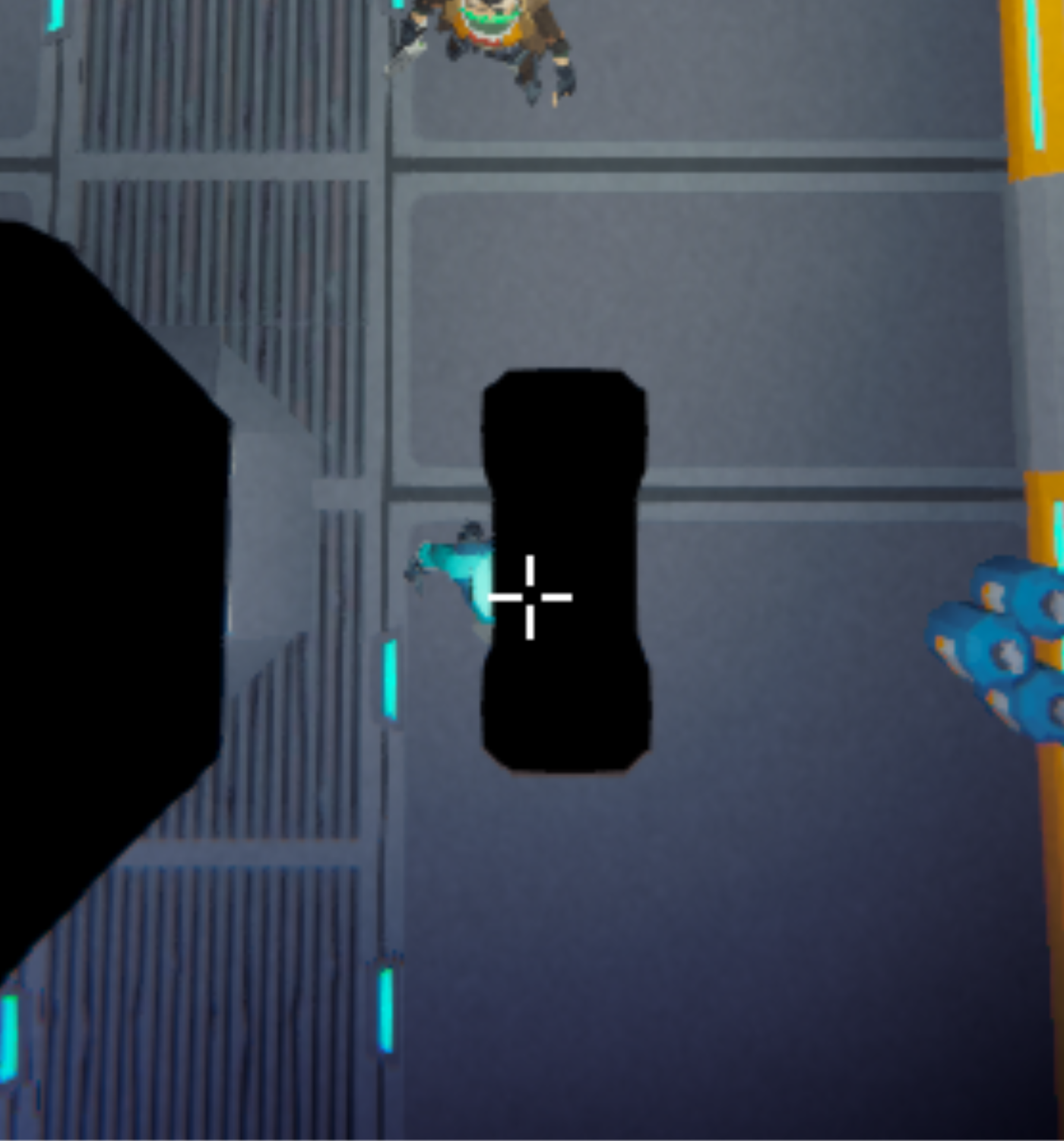 Diagram showing an enemy and a ceiling lamp overlapping from the player's perspective.
